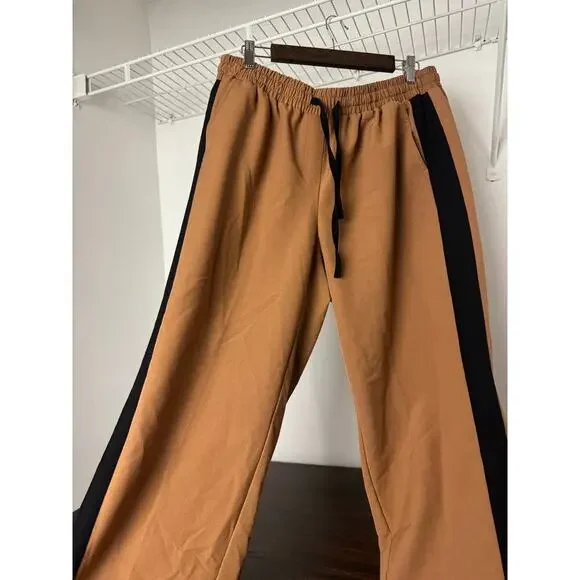 Lane Bryant Straight Leg Pants Camel/Tan with Black Side Stripes — Size 16 - Picture 2 of 10